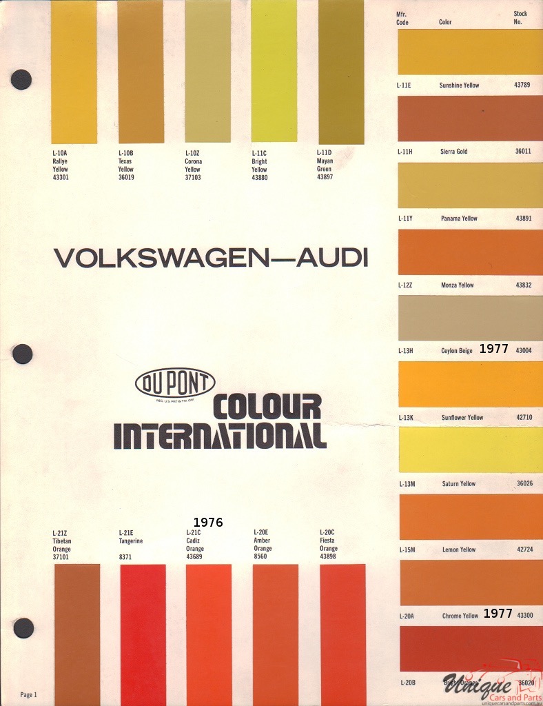 1977 Volkswagen Paint Charts DuPont International 2